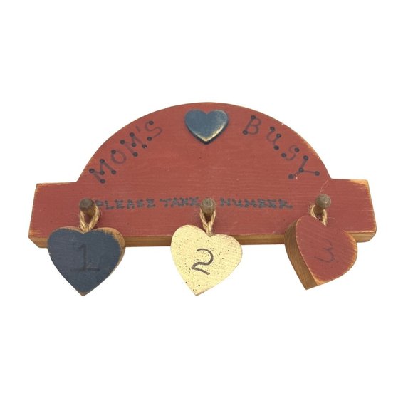 Mom's Busy Please Take a Number Wall Hanging Handmade Wood 8.75" x 4" - Picture 1 of 5